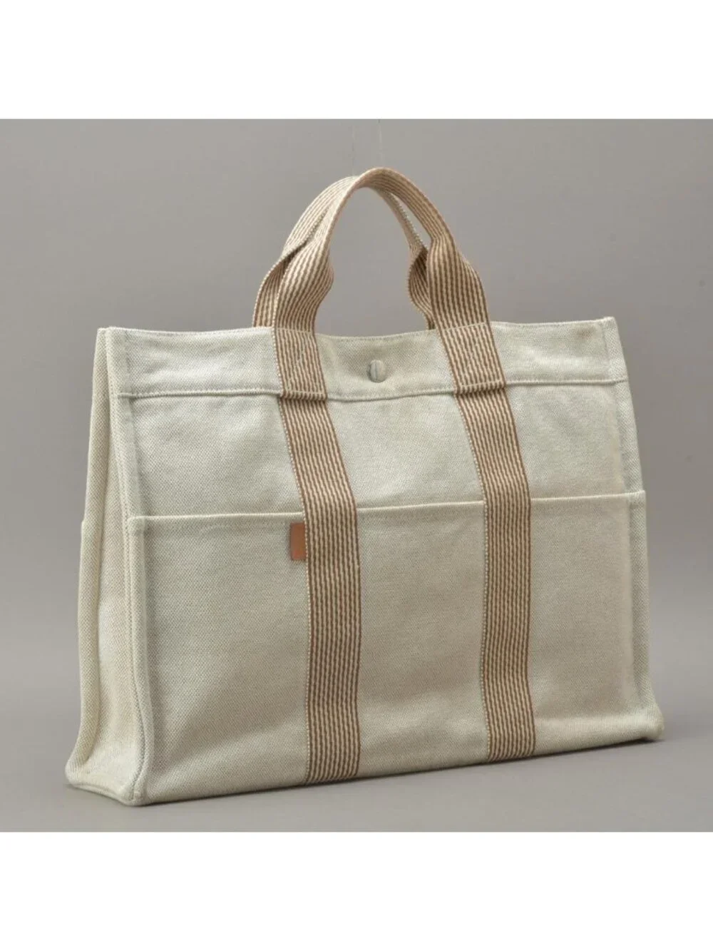 Hermes New Fourre Tout MM Tote Canvas Beige Brown